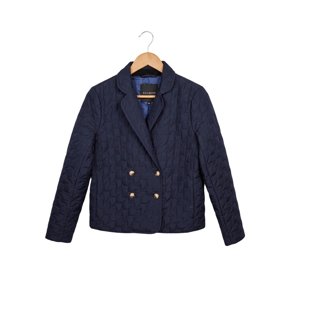 Talbots Women's Navy Blue Quilted Double Breasted Preppy Lightweight Jacket S